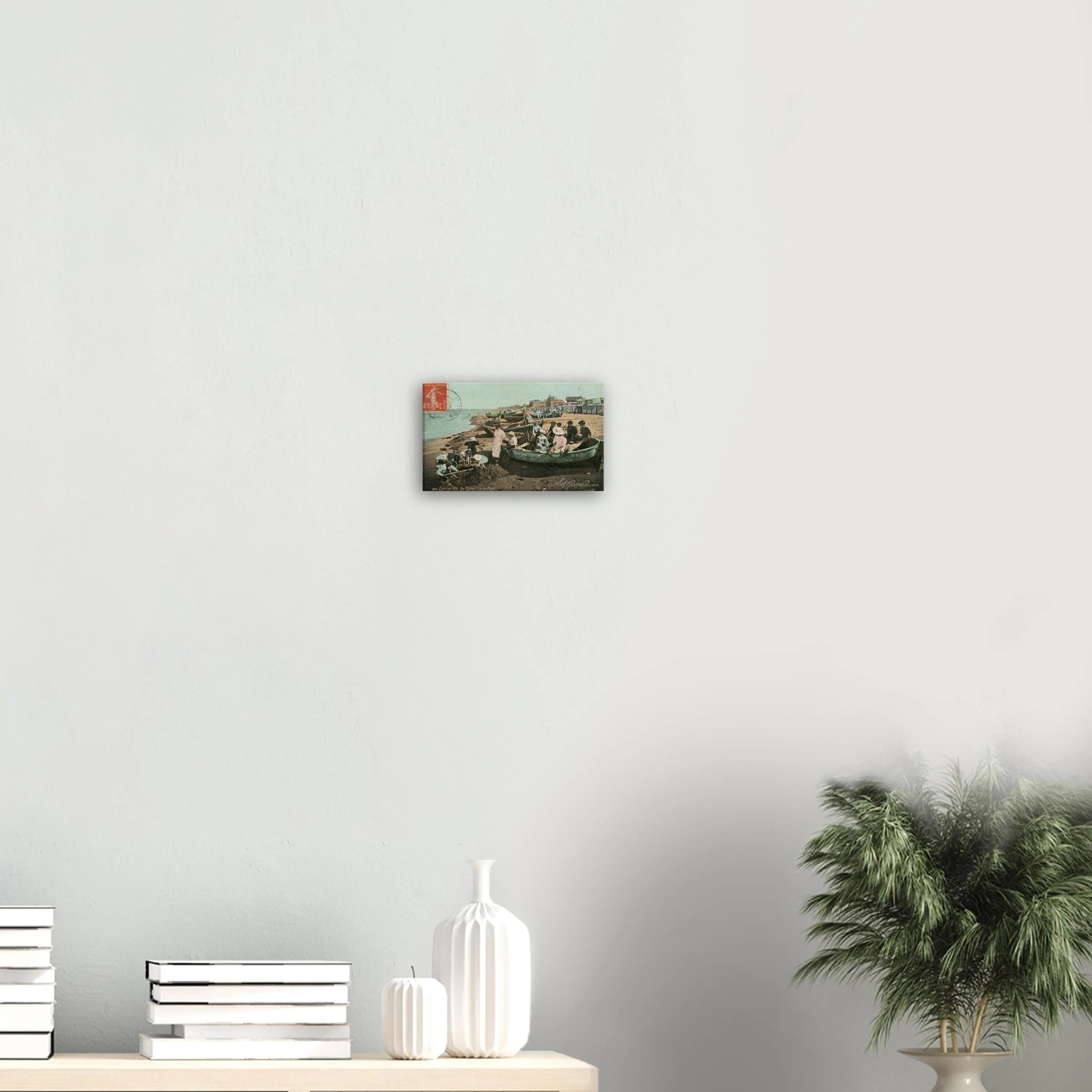 Vintage Wall Art Canvas - Lion-sur-Mer: Boat on the Beach (Mailed 02-25-1914)