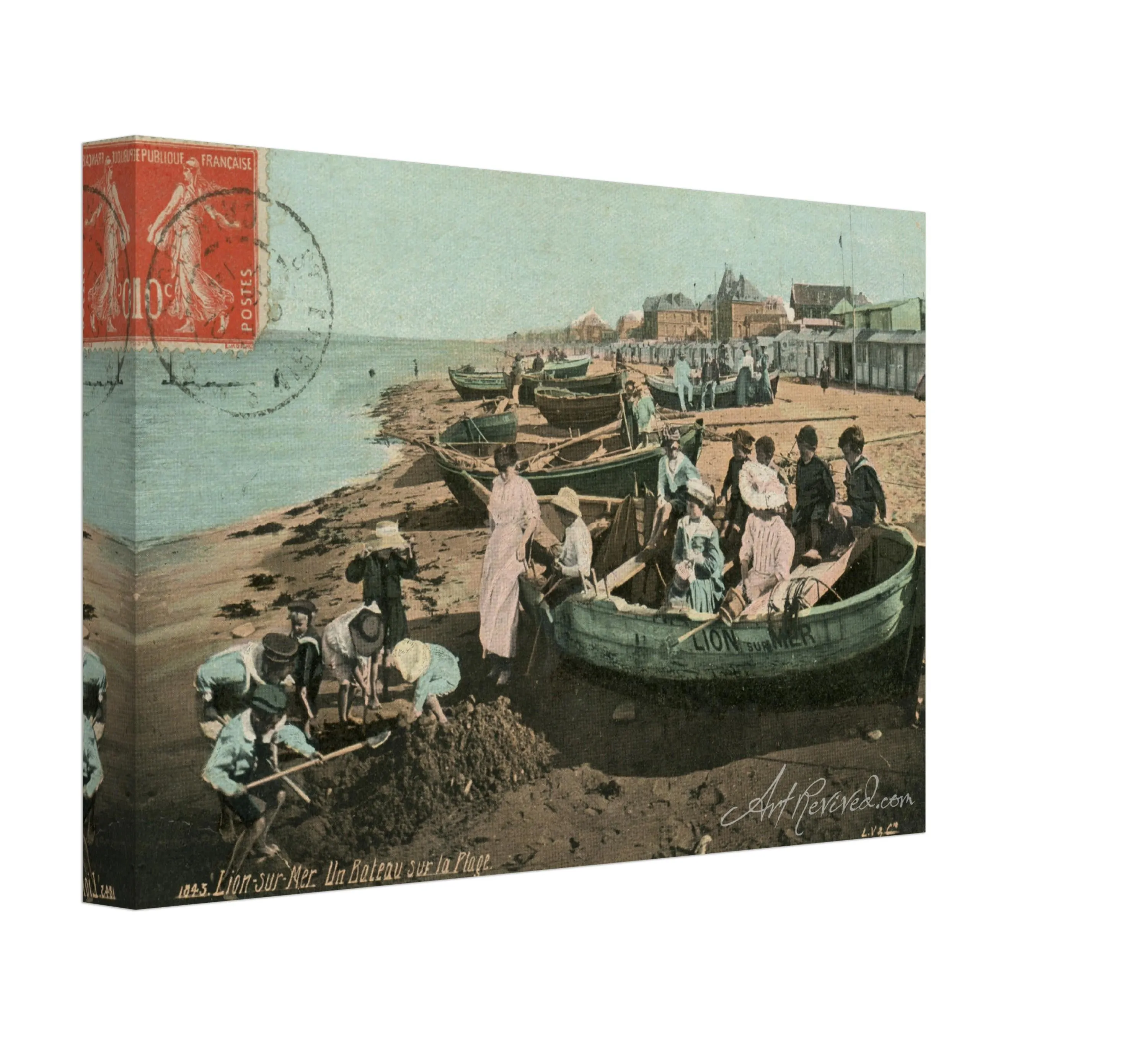 Vintage Wall Art Canvas - Lion-sur-Mer: Boat on the Beach (Mailed 02-25-1914)