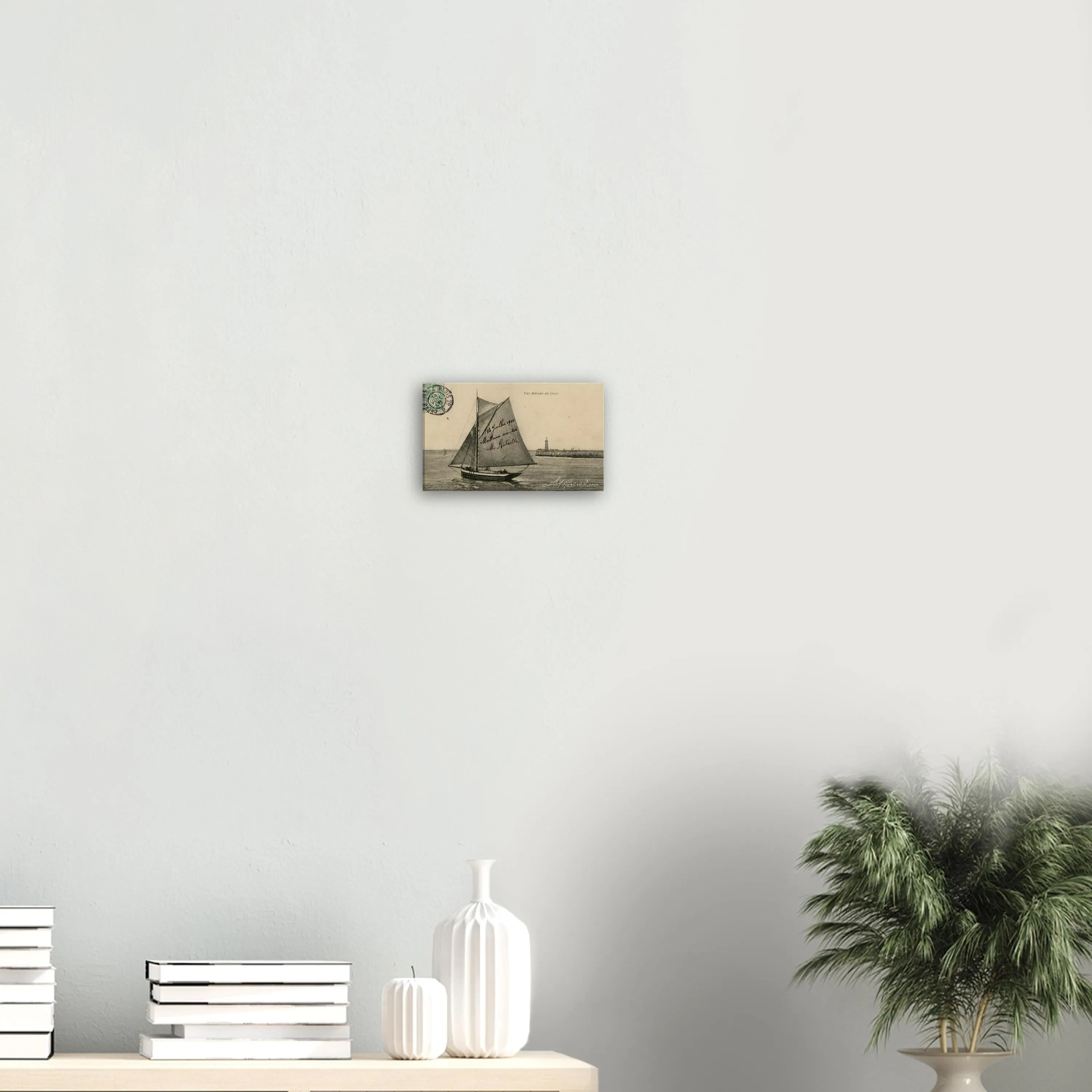Vintage Wall Art Canvas - Small Boat off the Coast (Mailed 07-14-1906)
