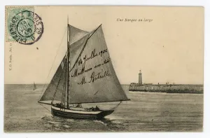 Vintage Wall Art Canvas - Small Boat off the Coast (Mailed 07-14-1906)