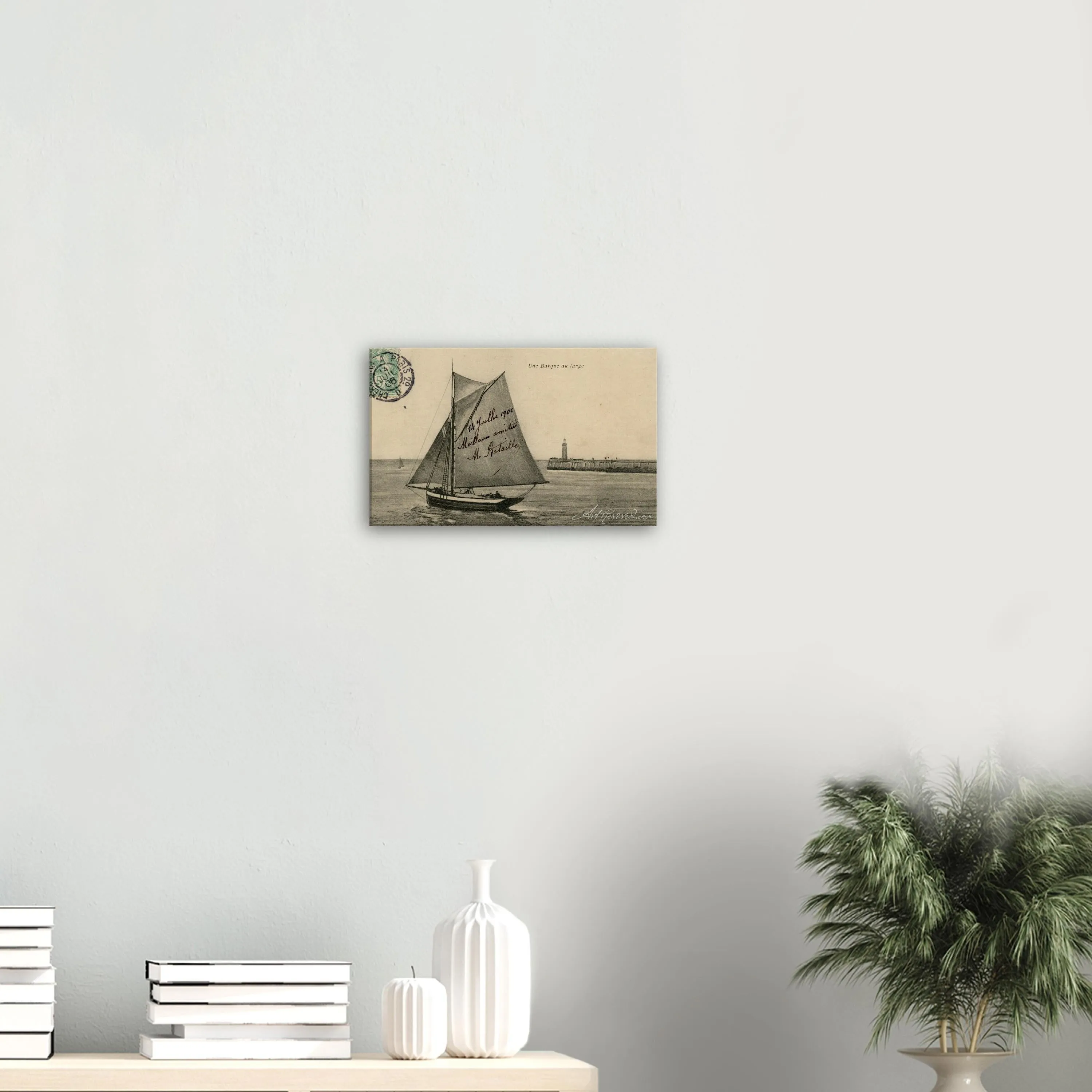 Vintage Wall Art Canvas - Small Boat off the Coast (Mailed 07-14-1906)