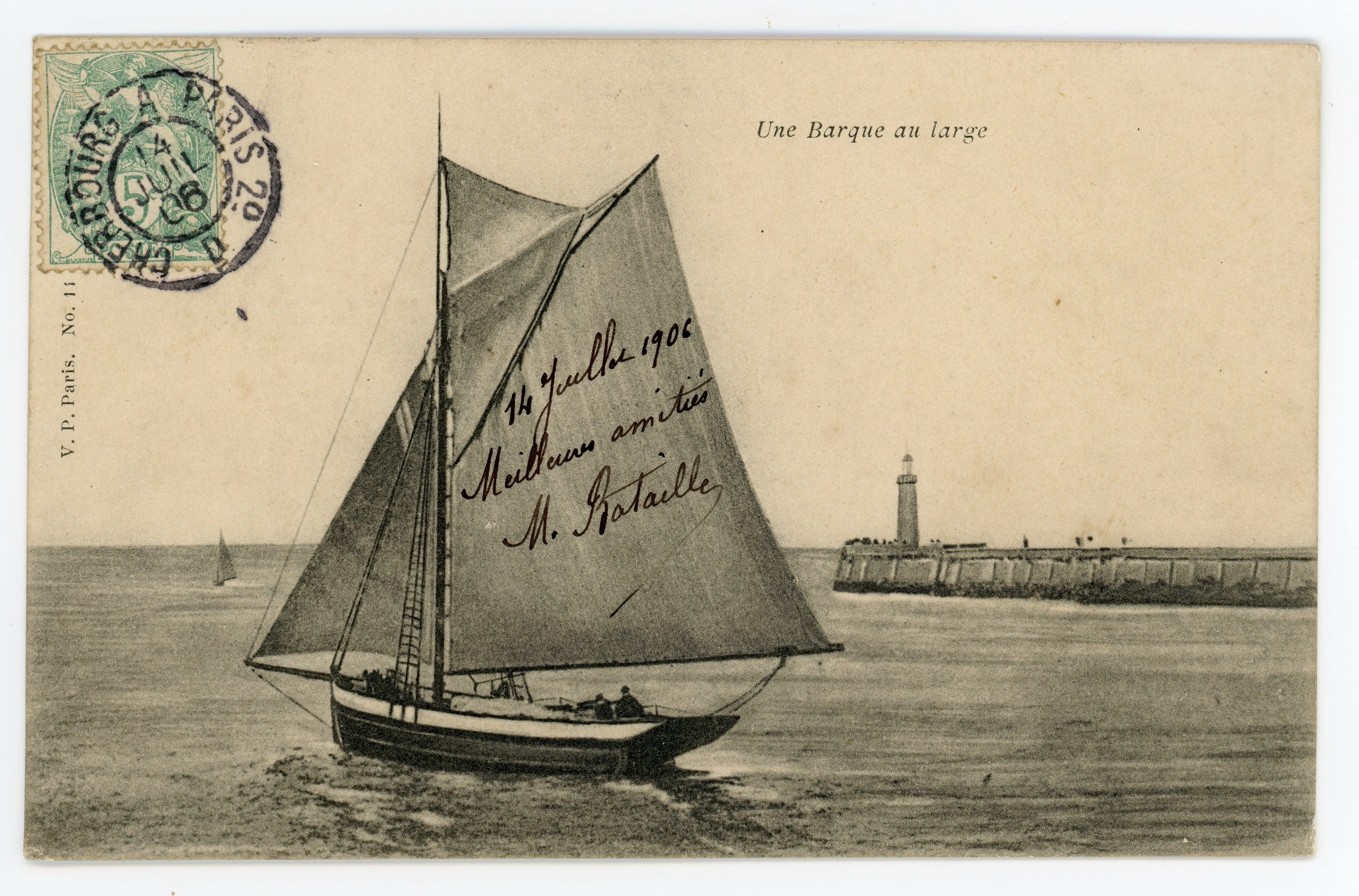 Vintage Wall Art Canvas - Small Boat off the Coast (Mailed 07-14-1906)