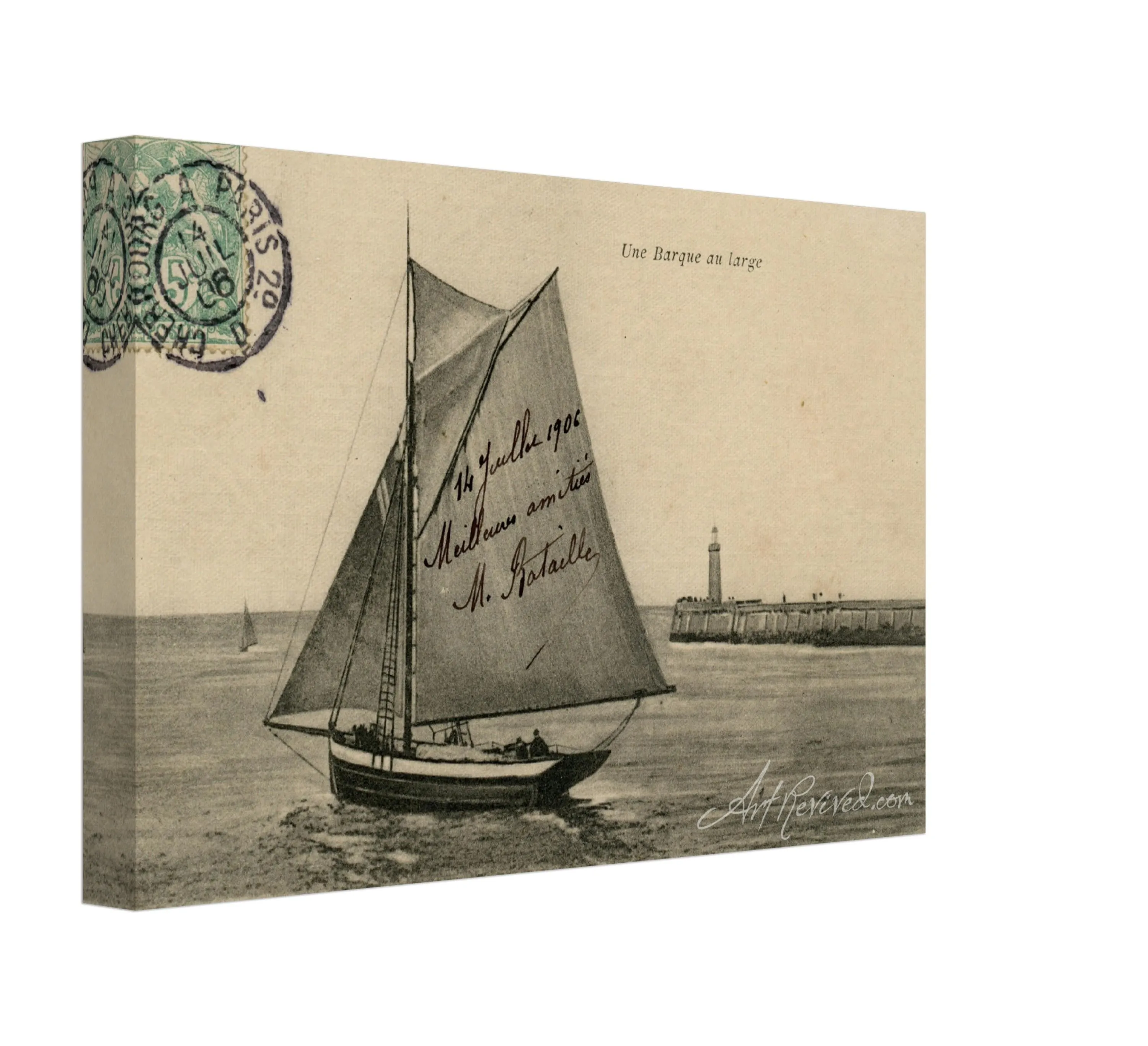 Vintage Wall Art Canvas - Small Boat off the Coast (Mailed 07-14-1906)