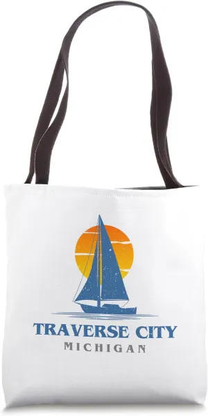 Vintage Yacht Sailboat Sunset Traverse City Michigan MI Tote Bag