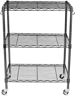 WDT 3-Tier Storage Shelves, Heavy Duty Metal Shelves Wire Rack Shelving Unit, Adjustable Shelf with Wheels for Home Office Garage Kitchen Bathroom, 24" D x 14" W x 32" H