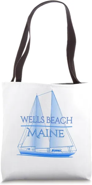 Wells Beach Maine Coastal Nautical Sailing Sailor Tote Bag
