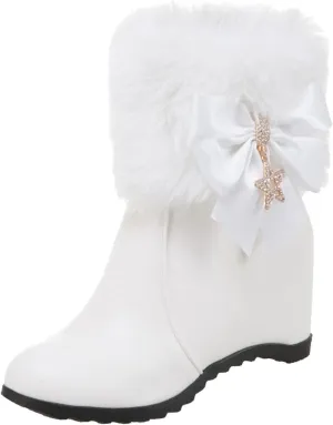 Winter Shoes Women Warm Furry Boots Fur Lined Winter Boots Comfortable Wedge Ankle Booties With Side Zipper