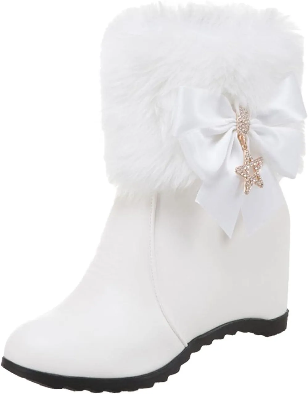 Winter Shoes Women Warm Furry Boots Fur Lined Winter Boots Comfortable Wedge Ankle Booties With Side Zipper