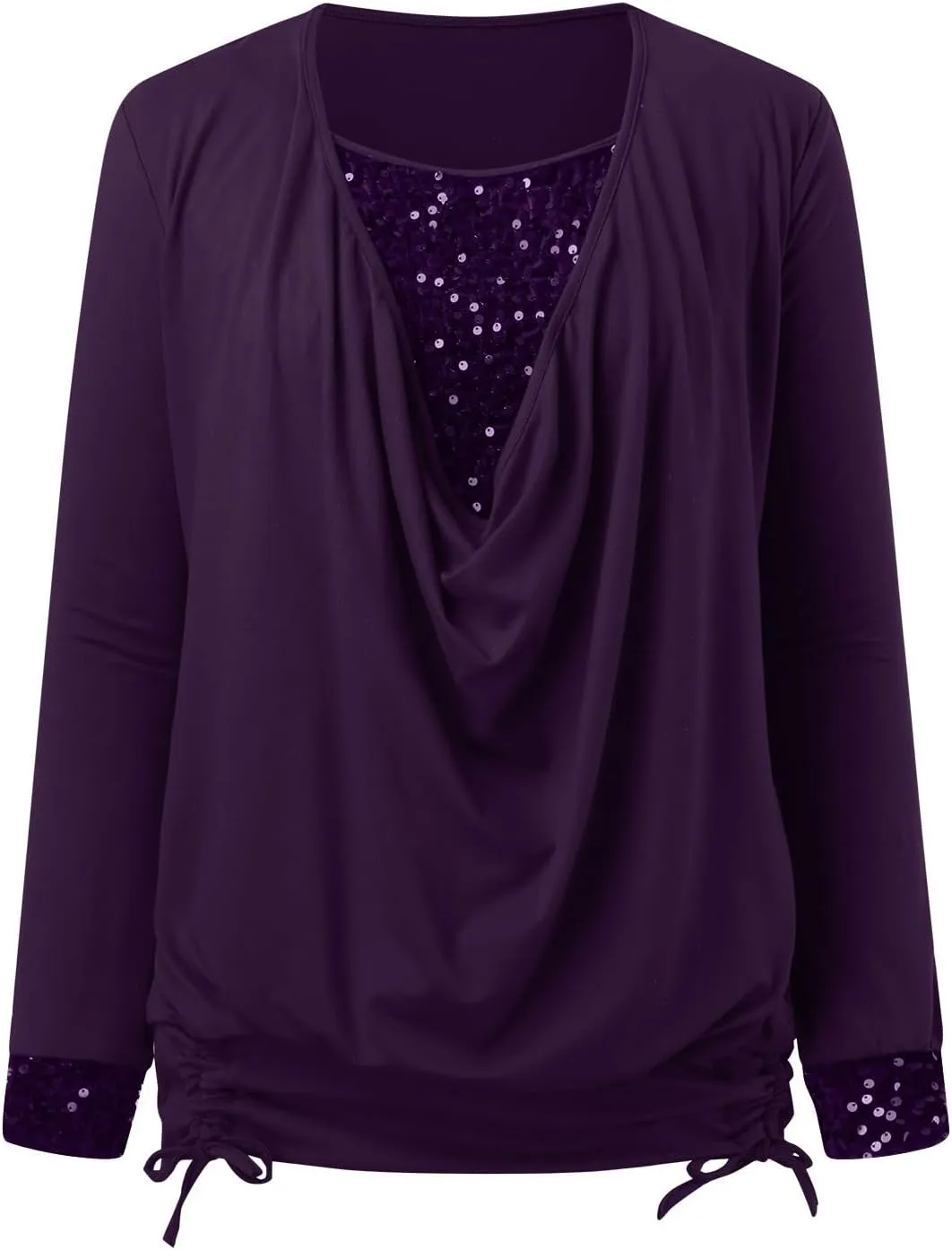Women Sexy Sequin Shirts Boat Neck Solid Color Long Sleeve Flowy Shirts Winter Fashion Patchwork Pullover Tops
