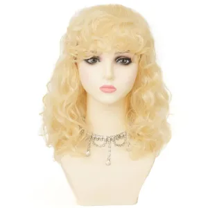 Womens Blonde Short Curly Wig Shoulder Lenght Anime Wavy Hair Wig with Bangs Highlight Heat Resistant Cosplay Costume Halloween Wig