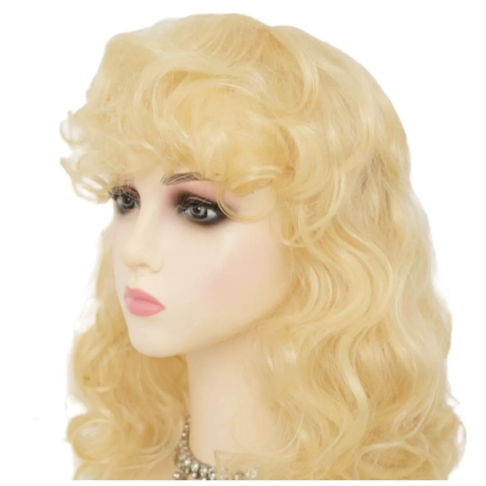 Womens Blonde Short Curly Wig Shoulder Lenght Anime Wavy Hair Wig with Bangs Highlight Heat Resistant Cosplay Costume Halloween Wig