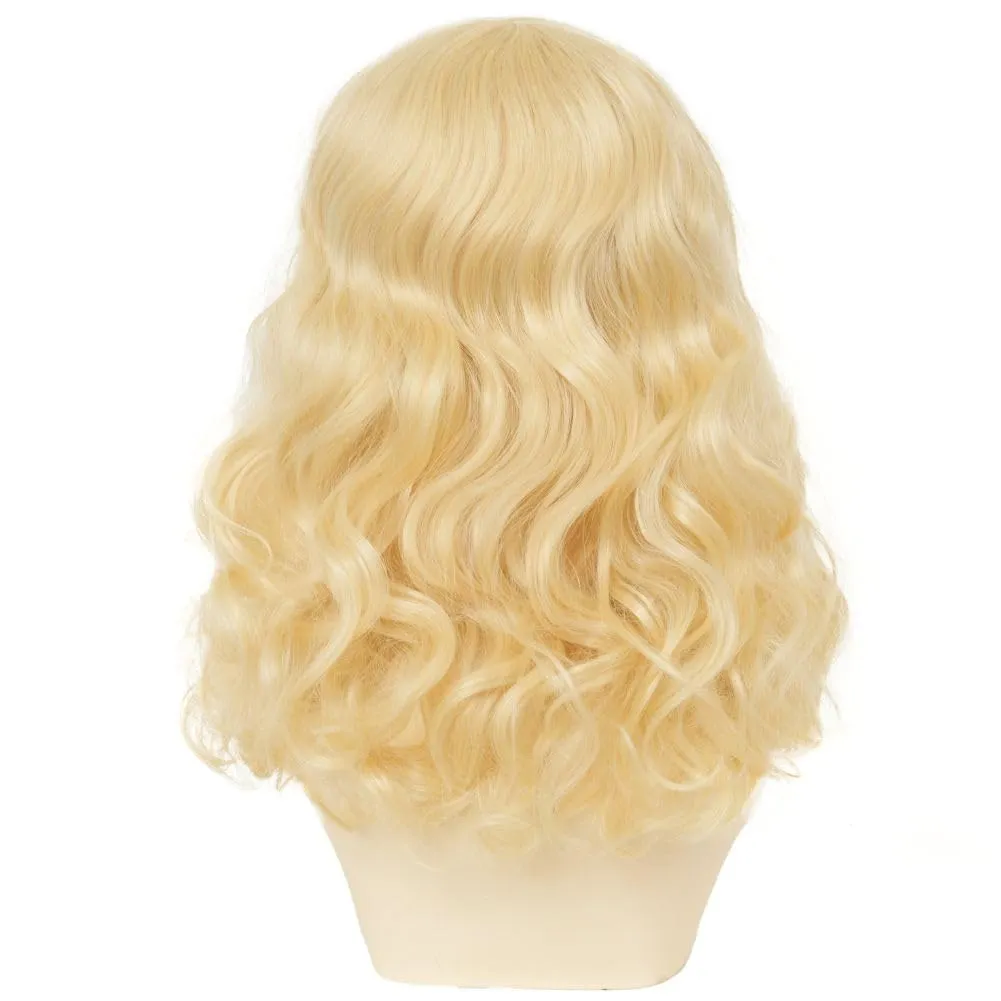 Womens Blonde Short Curly Wig Shoulder Lenght Anime Wavy Hair Wig with Bangs Highlight Heat Resistant Cosplay Costume Halloween Wig