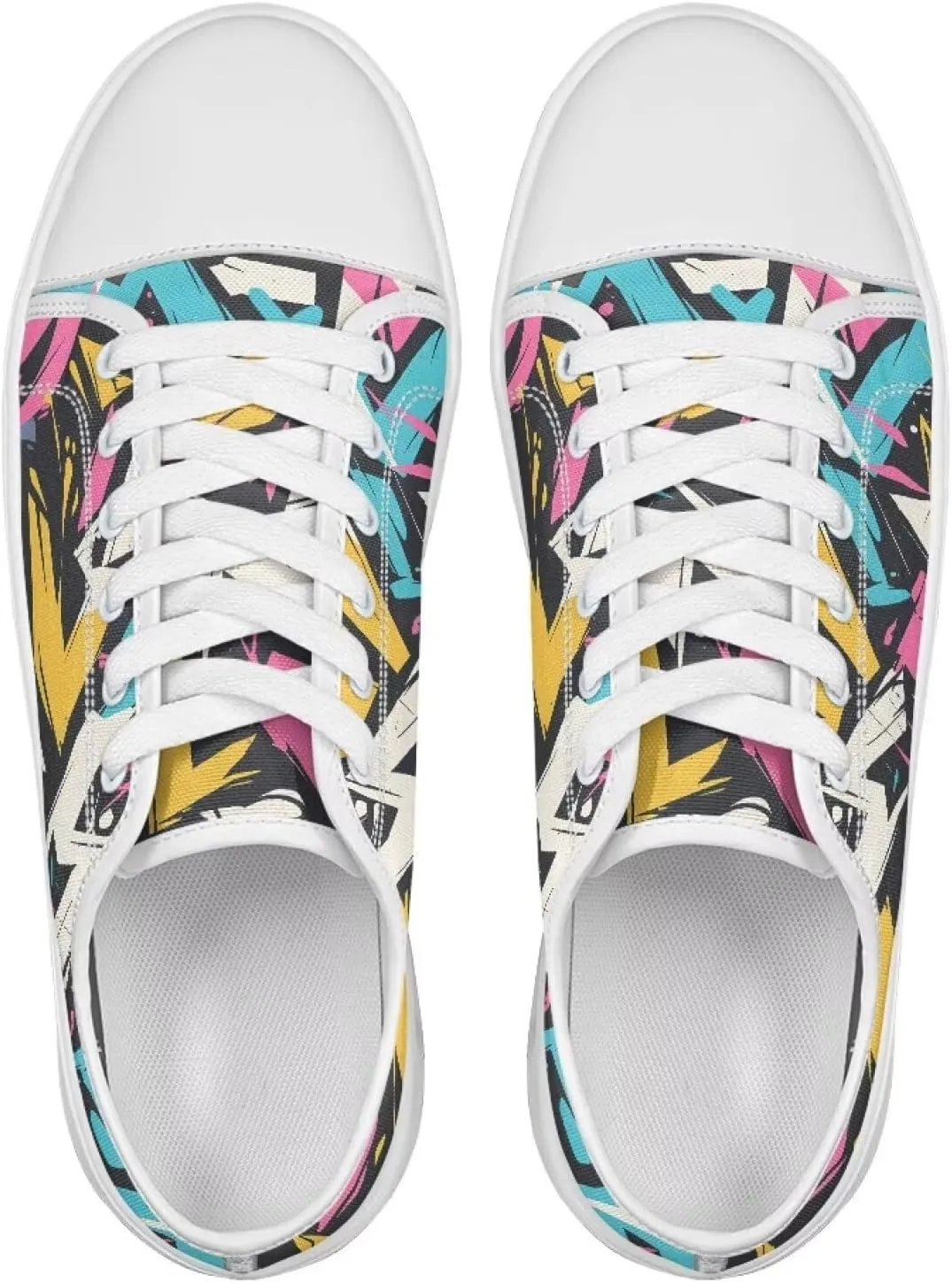 Women's Canvas Casual Shoes Comfortable Walking Sneakers Classic Laces Up Anti-Slip Shoe Size 6-13.5 White Sole