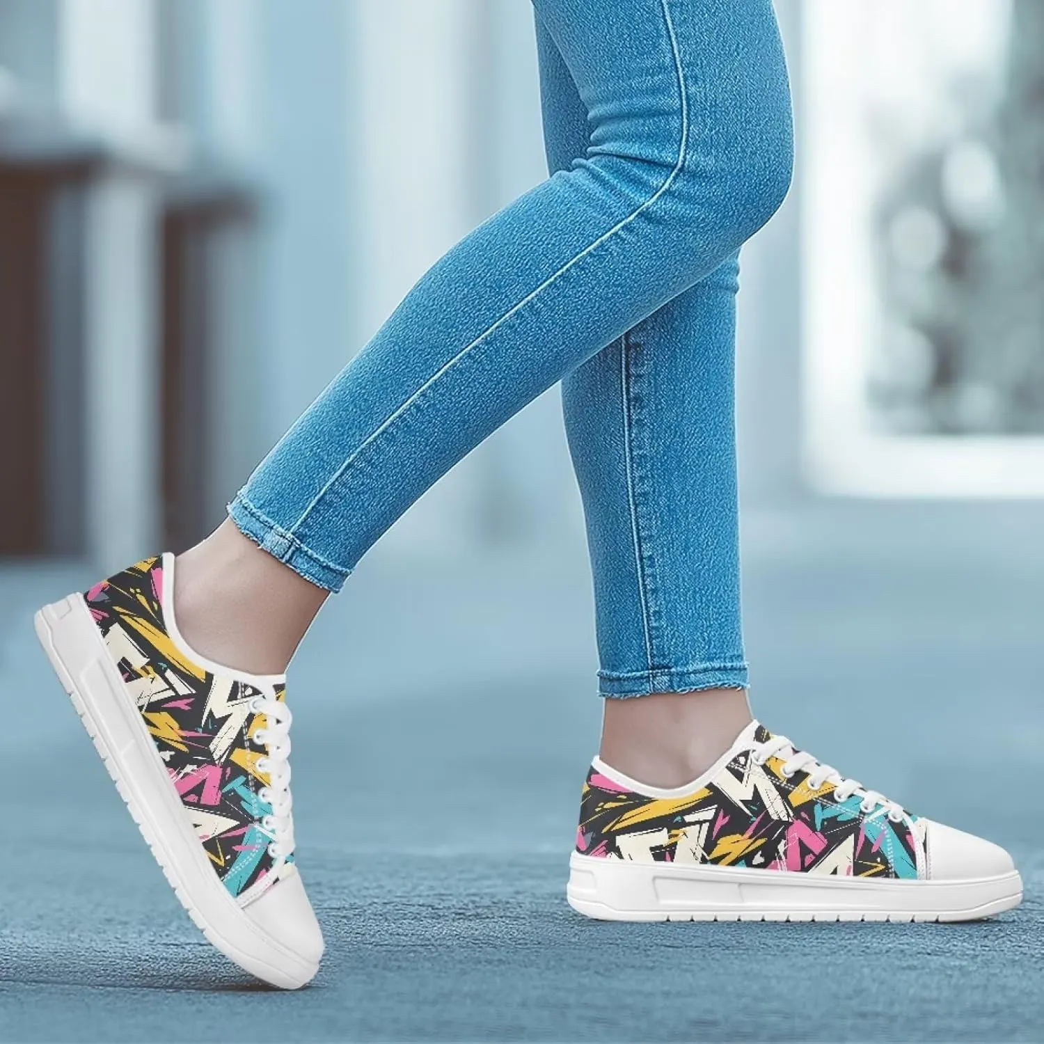 Women's Canvas Casual Shoes Comfortable Walking Sneakers Classic Laces Up Anti-Slip Shoe Size 6-13.5 White Sole