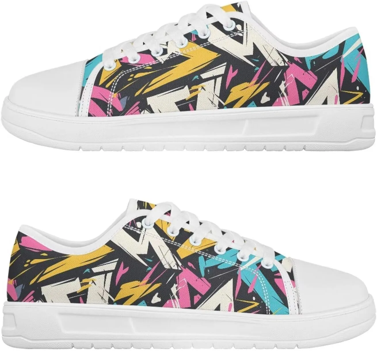 Women's Canvas Casual Shoes Comfortable Walking Sneakers Classic Laces Up Anti-Slip Shoe Size 6-13.5 White Sole