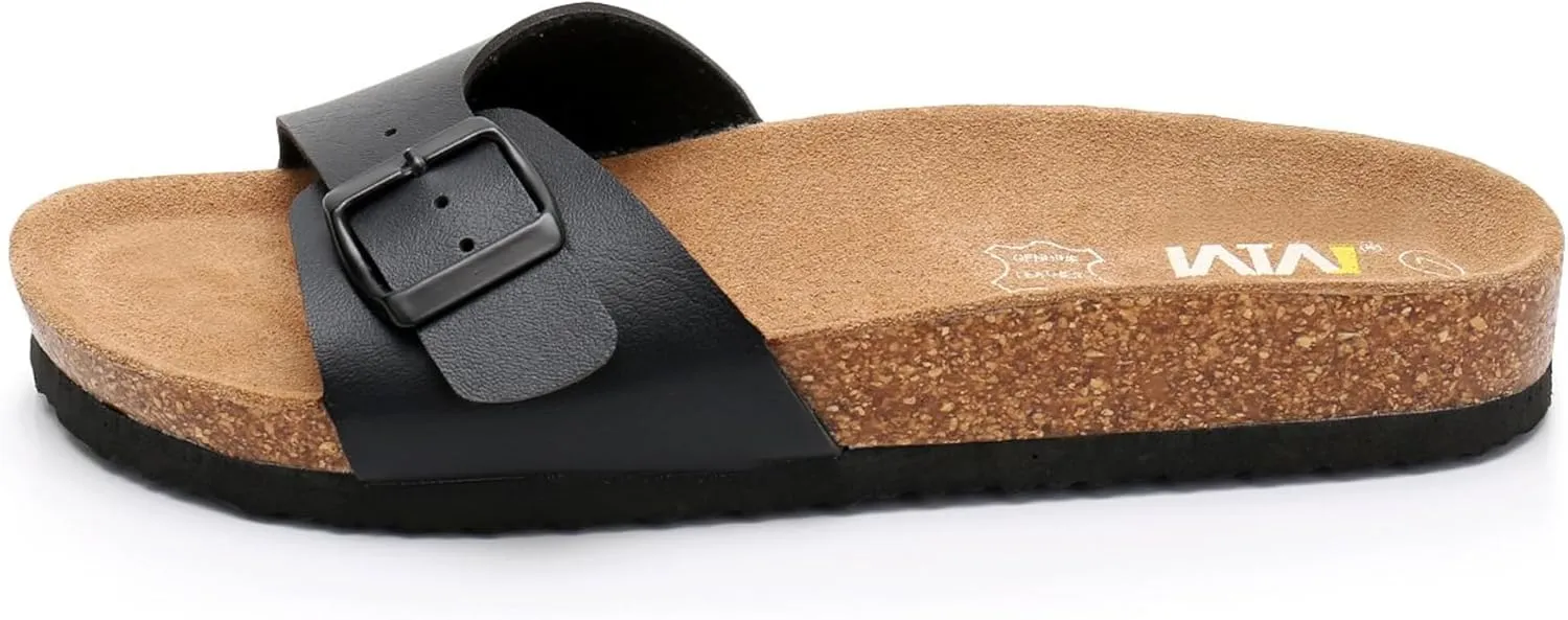 Women's Cork Footbed Sandals Cow Suede Slide Sandals for Women with Adjustable Strap Buckle Open Toe Beach Sandals