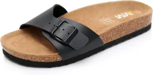 Women's Cork Footbed Sandals Cow Suede Slide Sandals for Women with Adjustable Strap Buckle Open Toe Beach Sandals