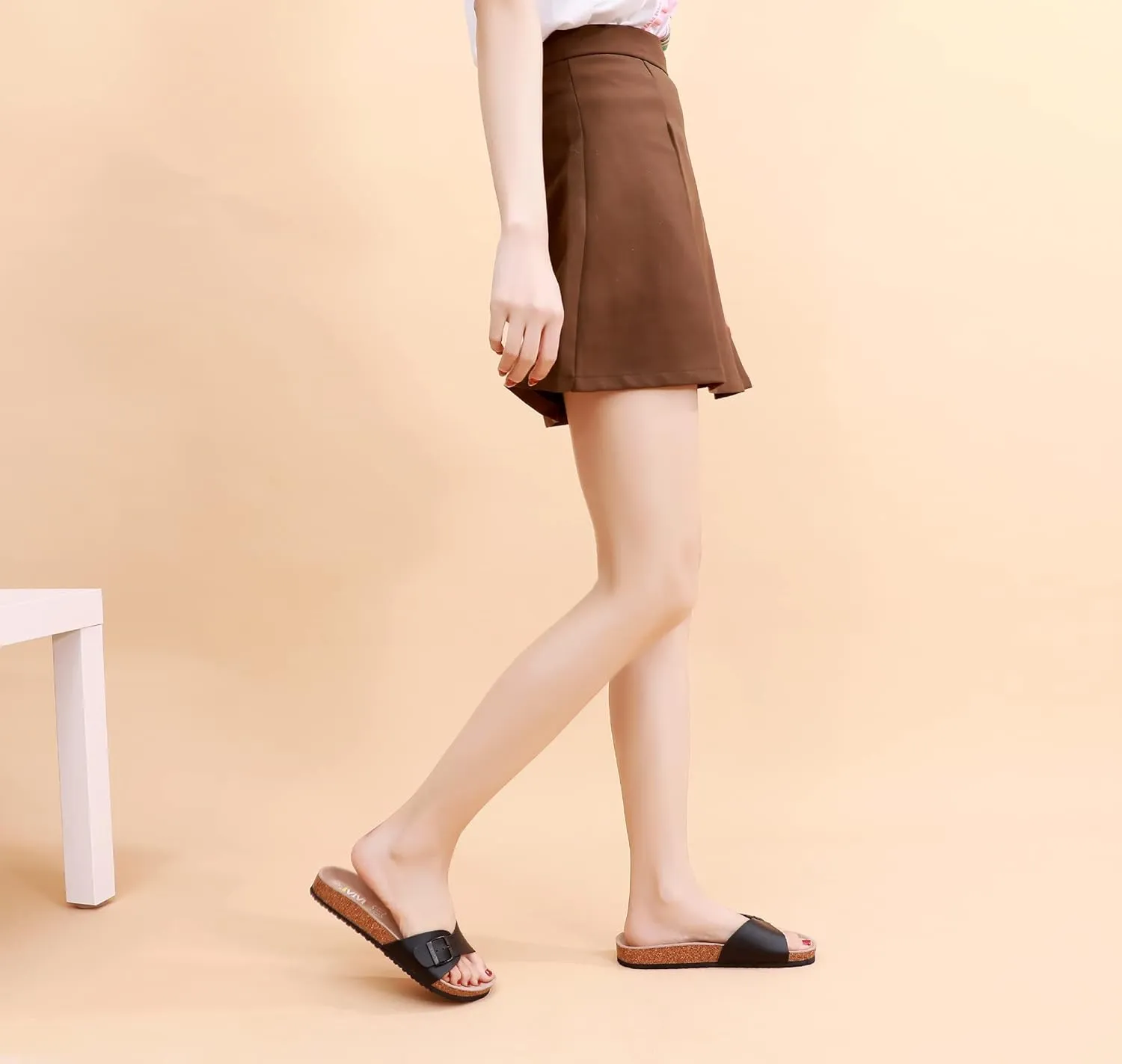 Women's Cork Footbed Sandals Cow Suede Slide Sandals for Women with Adjustable Strap Buckle Open Toe Beach Sandals