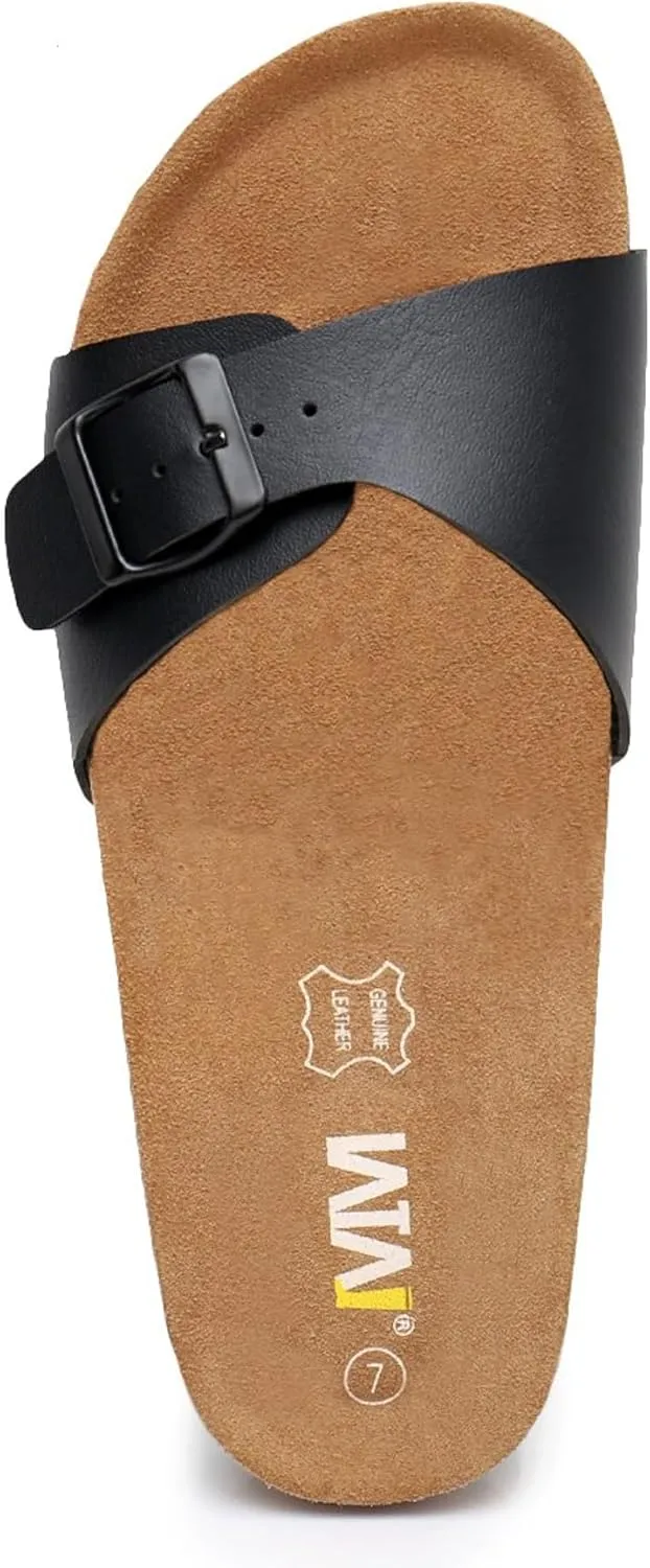Women's Cork Footbed Sandals Cow Suede Slide Sandals for Women with Adjustable Strap Buckle Open Toe Beach Sandals