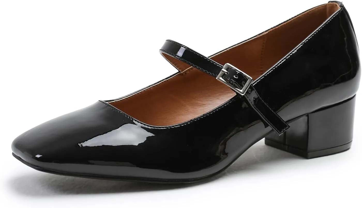 Womens Low Mid Block Heel Ankle Strap Smart Work Office Comfort Court Shoes Wide Fit Closed Toe Comfy Party Casual Travel Shoes