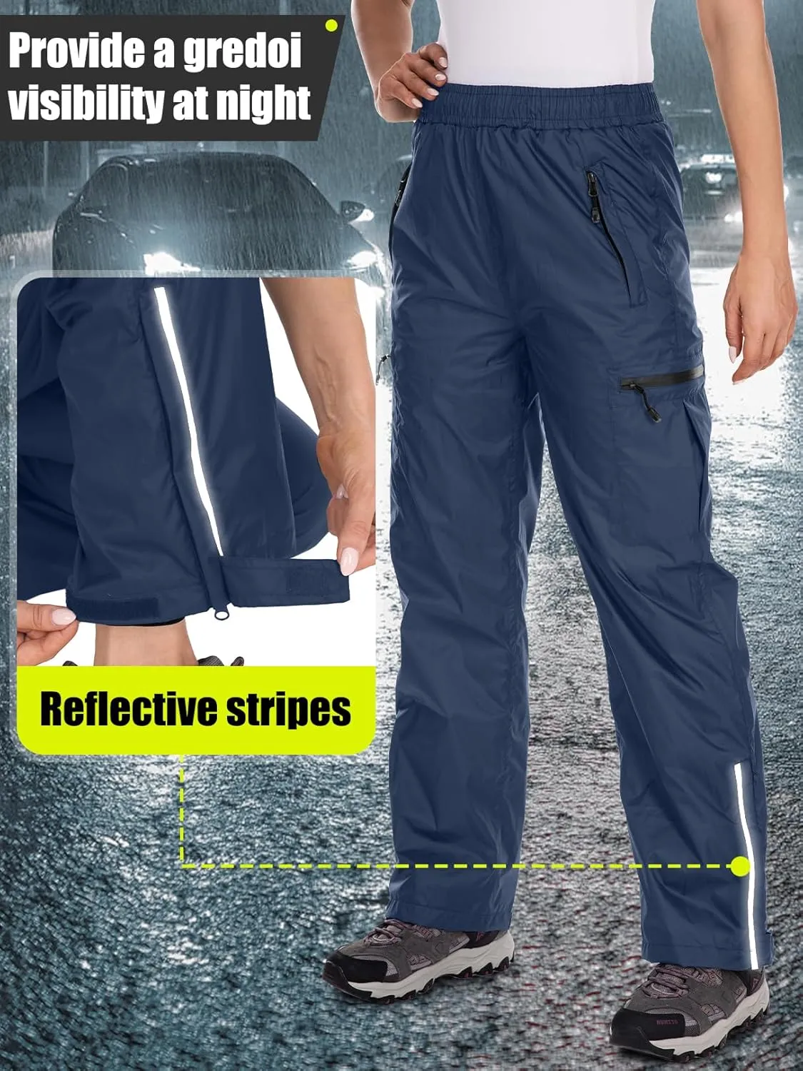 Women's Rain Pants Waterproof Hiking Pants Windproof Lightweight Over Pants Outdoor for Golf Fishing Cycling #2089
