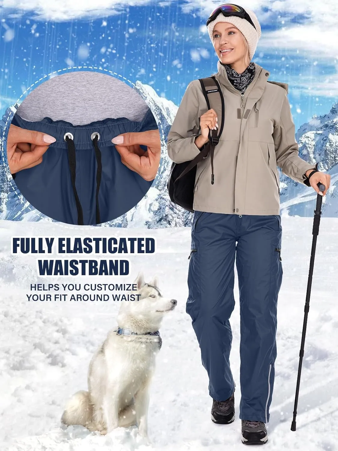 Women's Rain Pants Waterproof Hiking Pants Windproof Lightweight Over Pants Outdoor for Golf Fishing Cycling #2089