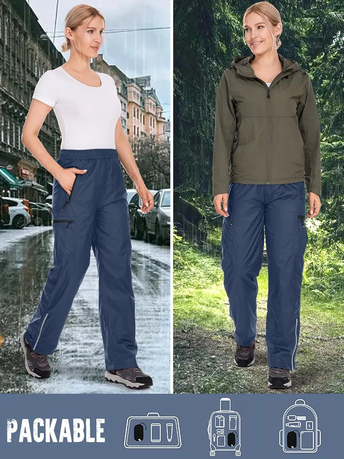 Women's Rain Pants Waterproof Hiking Pants Windproof Lightweight Over Pants Outdoor for Golf Fishing Cycling #2089