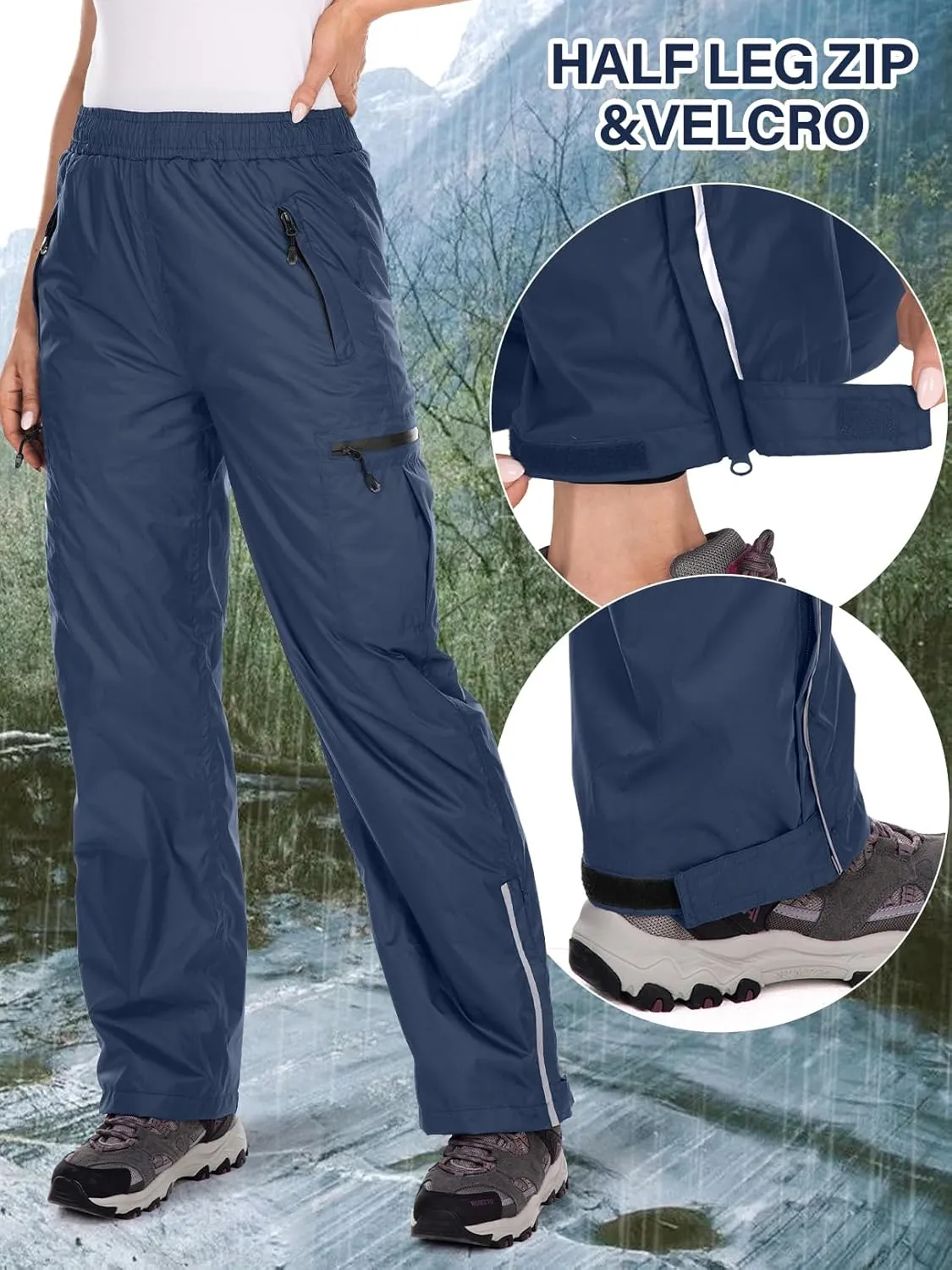 Women's Rain Pants Waterproof Hiking Pants Windproof Lightweight Over Pants Outdoor for Golf Fishing Cycling #2089