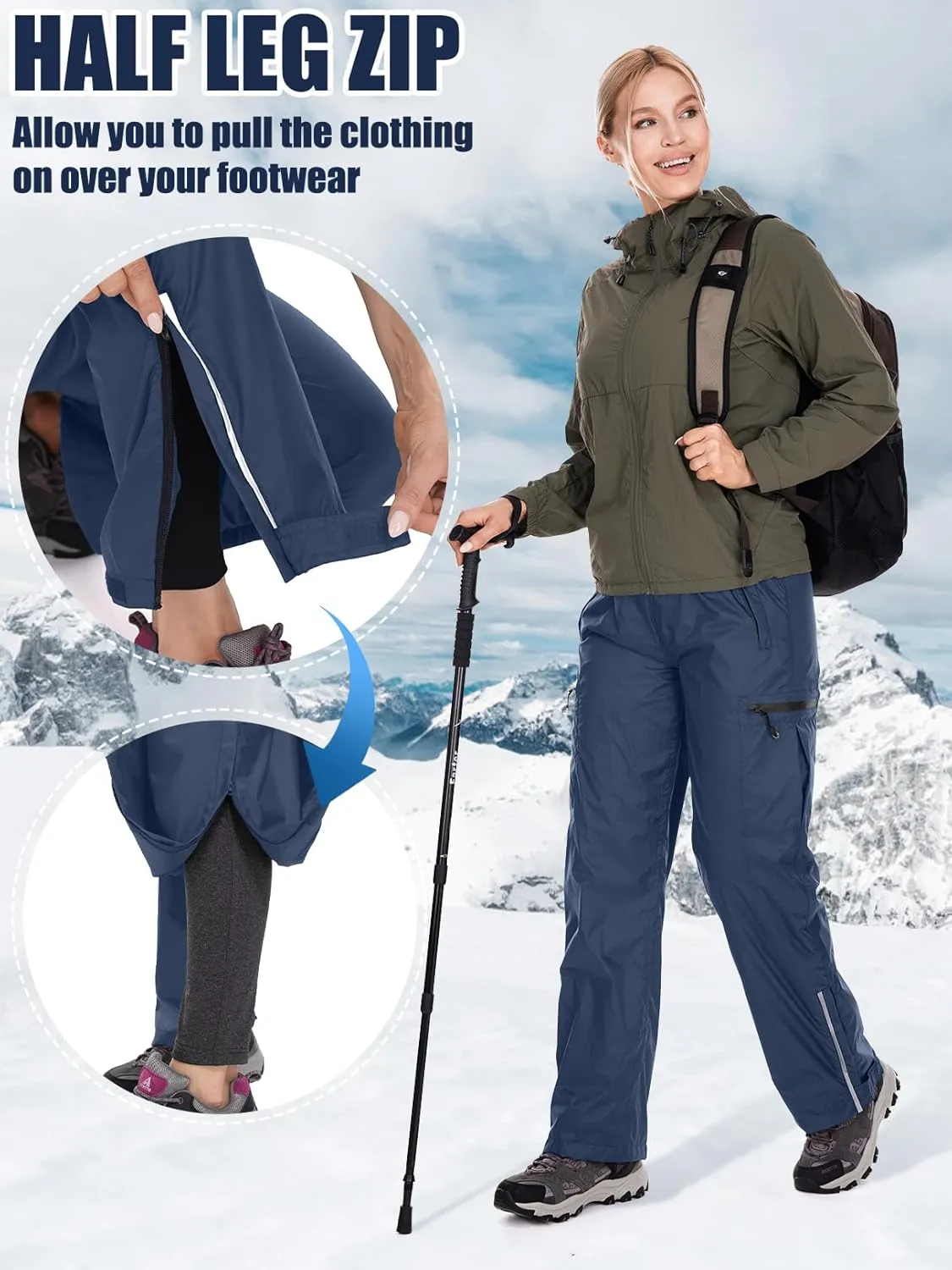 Women's Rain Pants Waterproof Hiking Pants Windproof Lightweight Over Pants Outdoor for Golf Fishing Cycling #2089