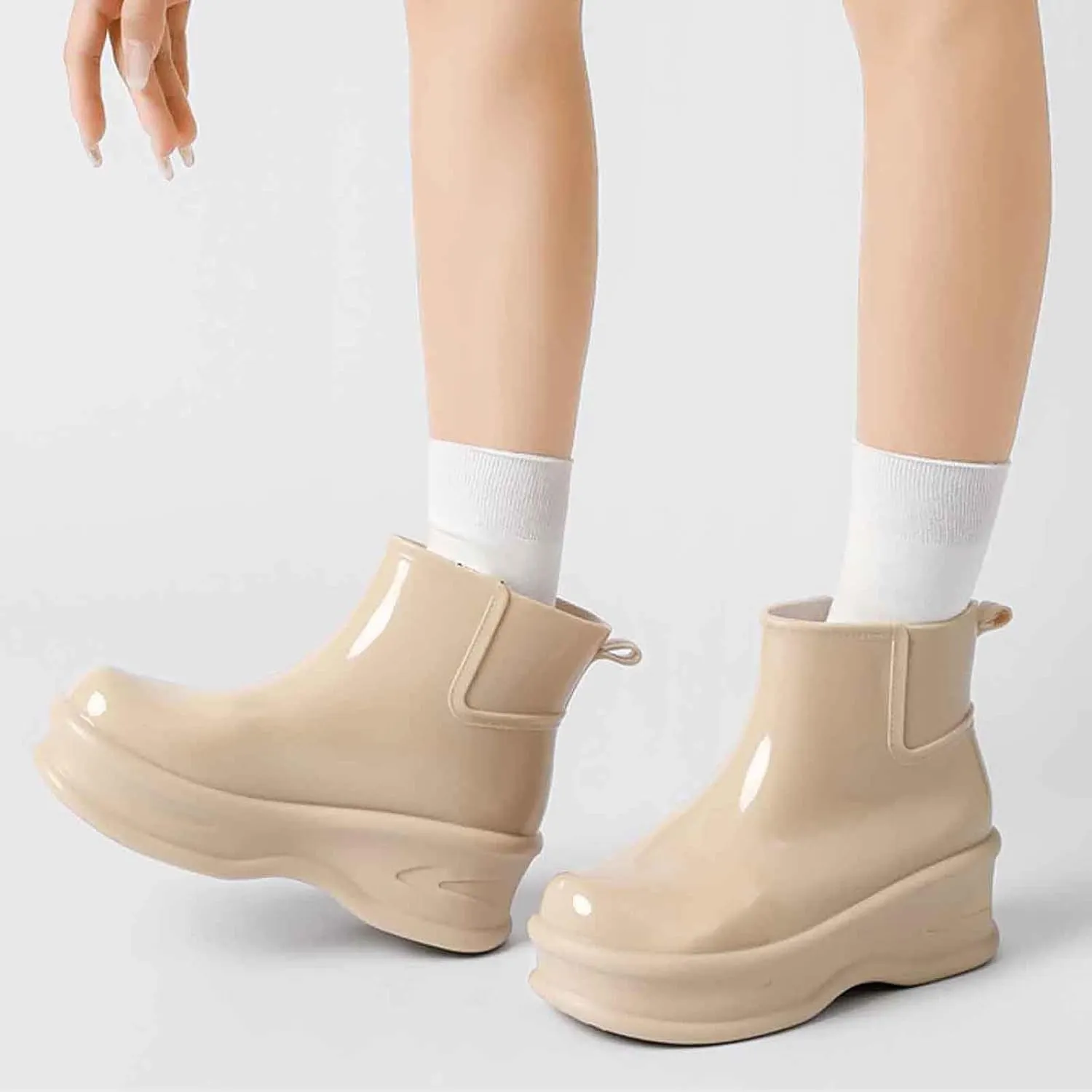 Women's Short Rain Boots Rubber Waterproof Garden Boots Elastic Slip On Insulated Rain Shoe for Outdoor Work Sole