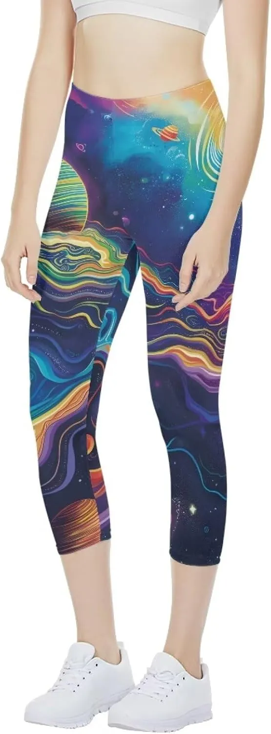 Womens Yoga Pants High Waist Stretch Workout Running Legging Tummy Control Sports Capri Pant Joggers