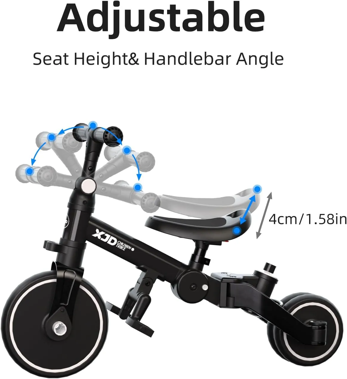 XJD Toddler Bike, 6 in 1 Folding Toddler Tricycle for 1-4 Year Old with Push Handle, Balance Bike with Removable Pedal,Backrest, Adjustable Seat Height and Handle, First Birthday Gifts (Black)