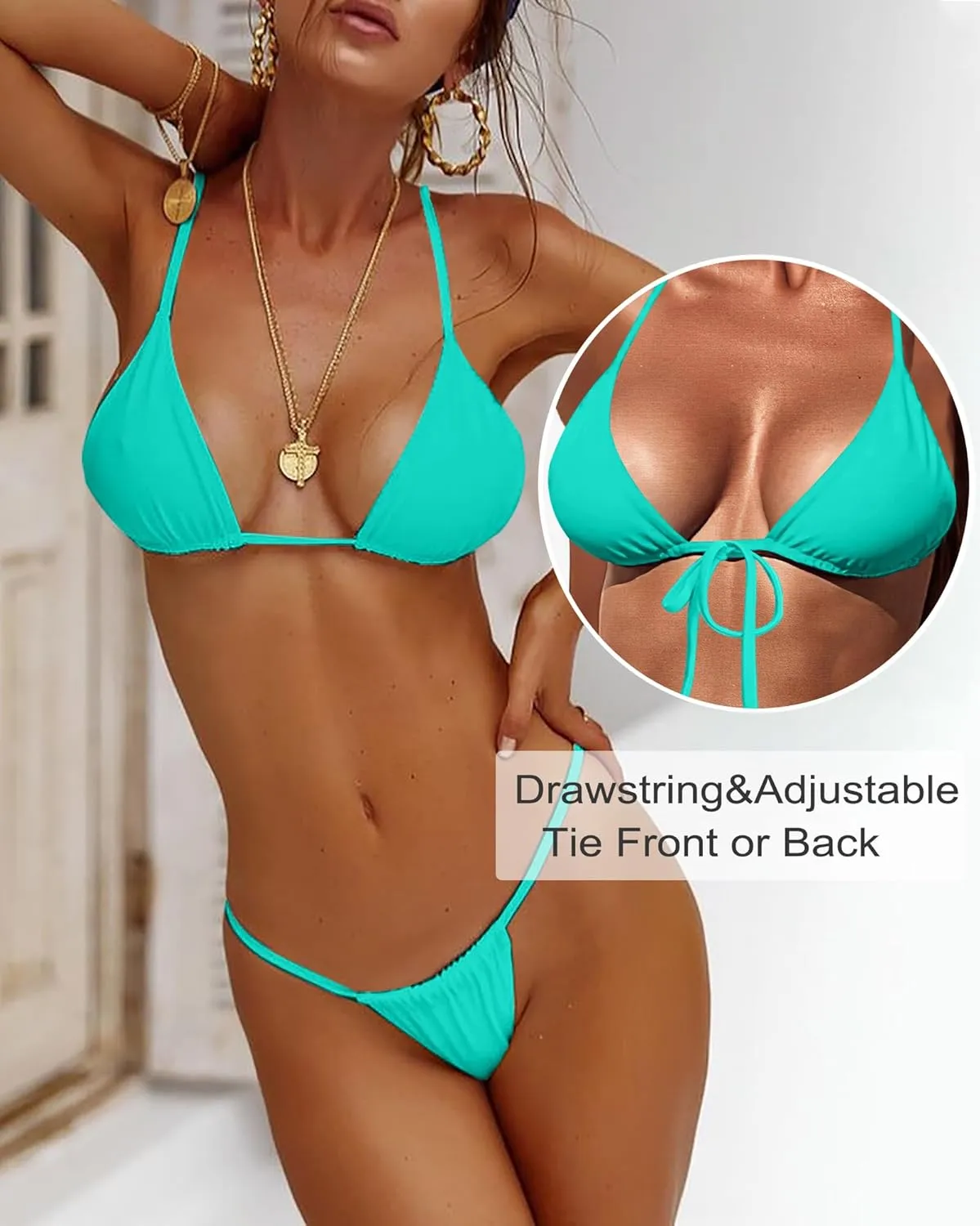 XUNYU Thong Bikini Sets for Women - Brazilian Micro String Bikinis Sexy Two Piece Swimsuit Triangle Top Halter Bathing Suits