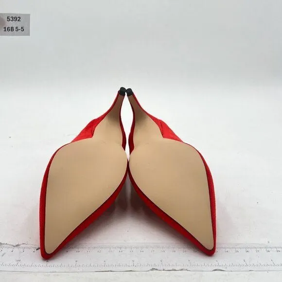 YDN Red Mid Heels Slip on Loafer Pumps Pointy Toe Slide Suede Prom Shoes