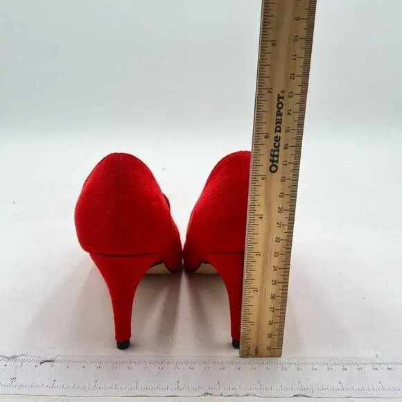 YDN Red Mid Heels Slip on Loafer Pumps Pointy Toe Slide Suede Prom Shoes