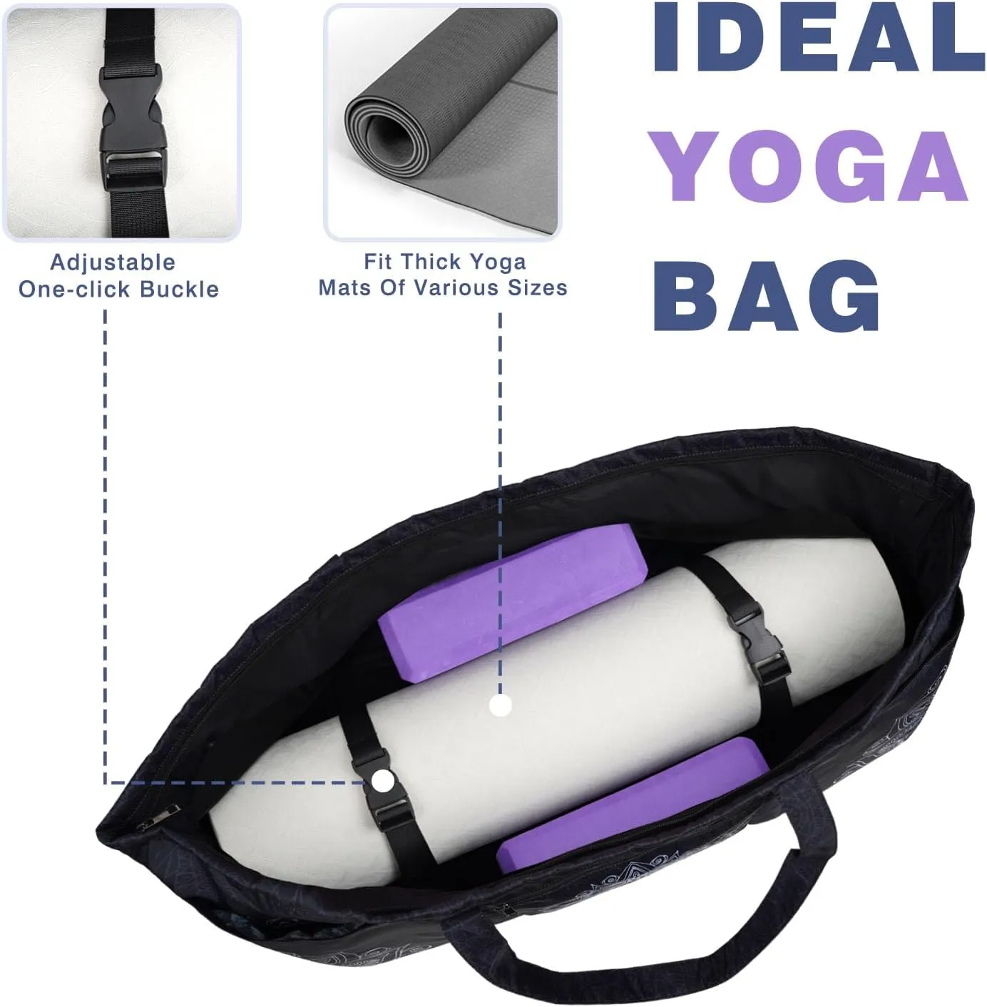 Yoga Mat Bag Yoga Mat Carrier with Shoes Compartment & Wet Pocket Pilates Bag with Zipper Pockets & Yoga Mat Holder Strap Yoga Bags and Carriers Fits All Your Stuff
