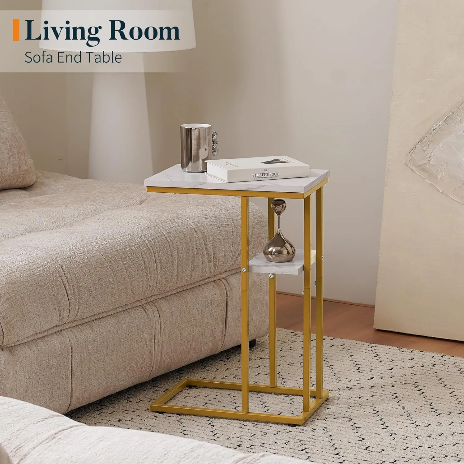 Yoobure C Shaped End Table, Side Table for Couch and Bed, Small Side Tables for Small Spaces, Living Room, Bedroom, Rustic Snack Tables