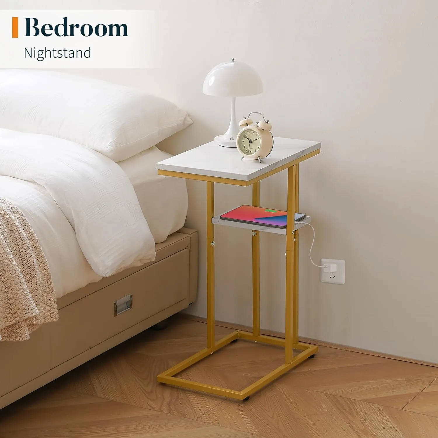 Yoobure C Shaped End Table, Side Table for Couch and Bed, Small Side Tables for Small Spaces, Living Room, Bedroom, Rustic Snack Tables