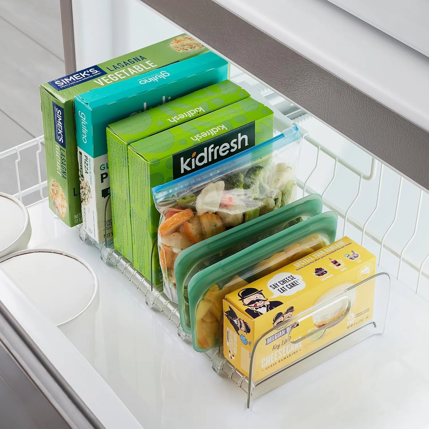 YouCopia FreezeUp Freezer Rack 15" BPA-Free Fridge Organizer with Adjustable Dividers and Handles for Frozen Food Box and Meal Storage, Clear