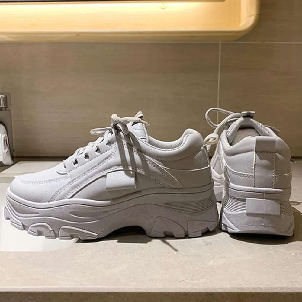 YSMIIH Women Platform Chunky Sneakers Lace up Silver White Cosy Athletic Sports Walking Shoes