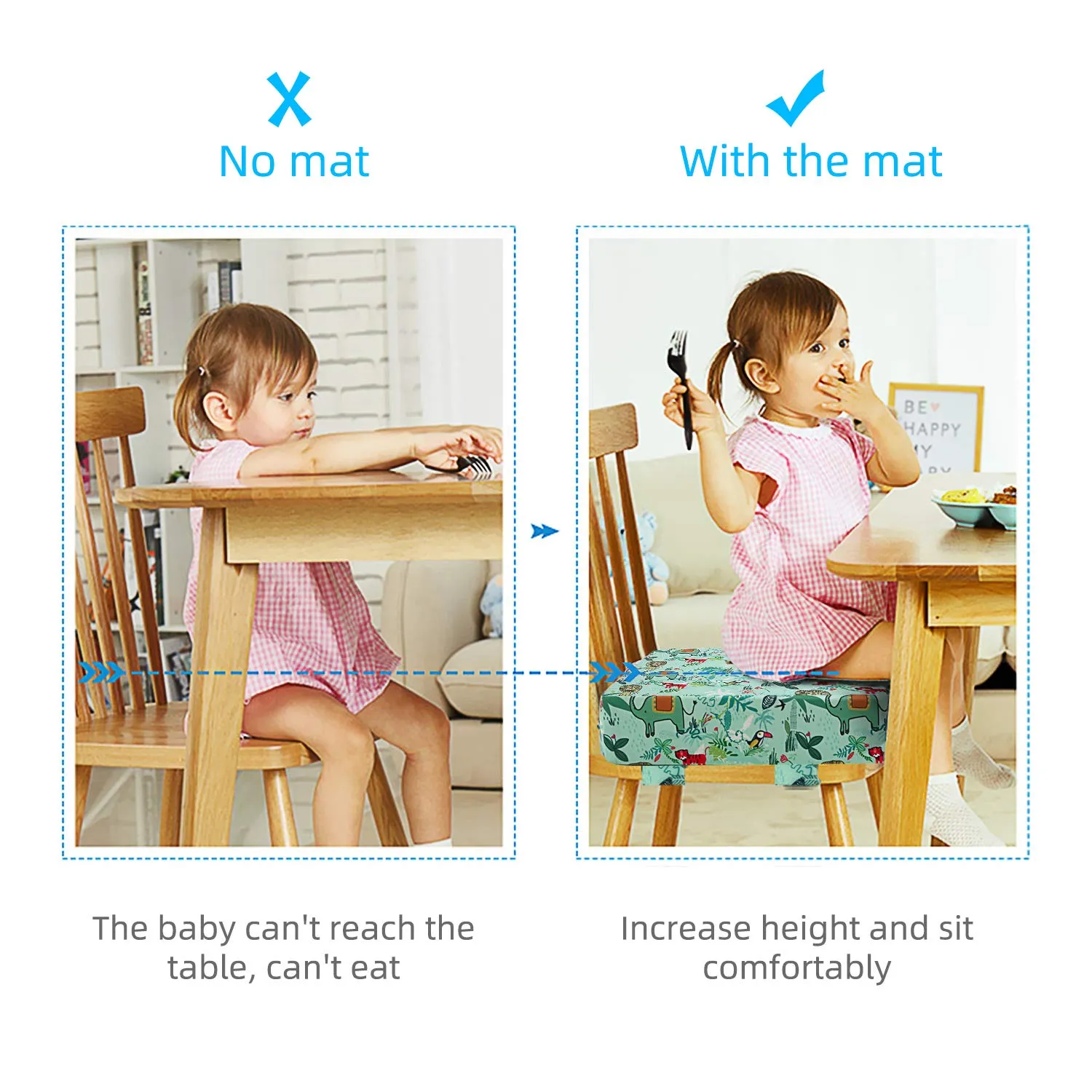 Zicac High Chair Portable Booster Seat Cushion Travel Dining Seat Pad for Toddler Kids Baby Infant Washable Thick Chair Seat Pads (Green)